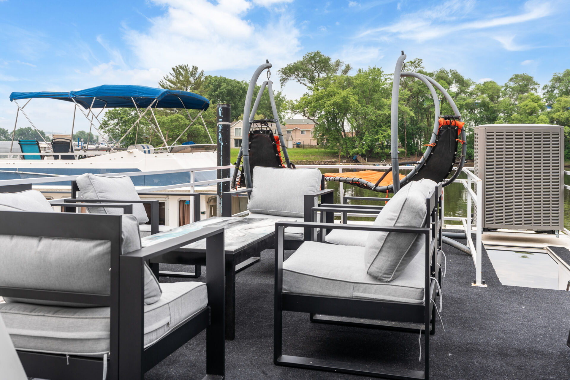 Hanging swing chairs on the upper deck